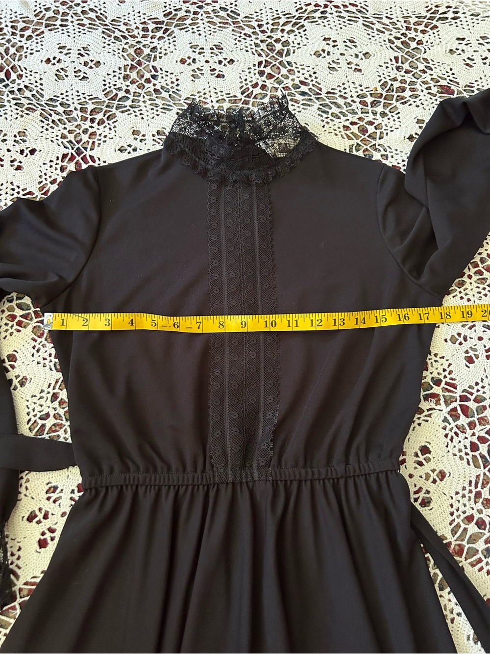 Vintage Sears Union Made Black Long Sleeve Lace-Trim Midi Dress - Picture 8 of 9